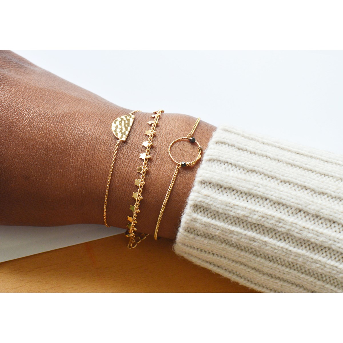 Bracelet chaîne demi cercle martelé -Plaqué or