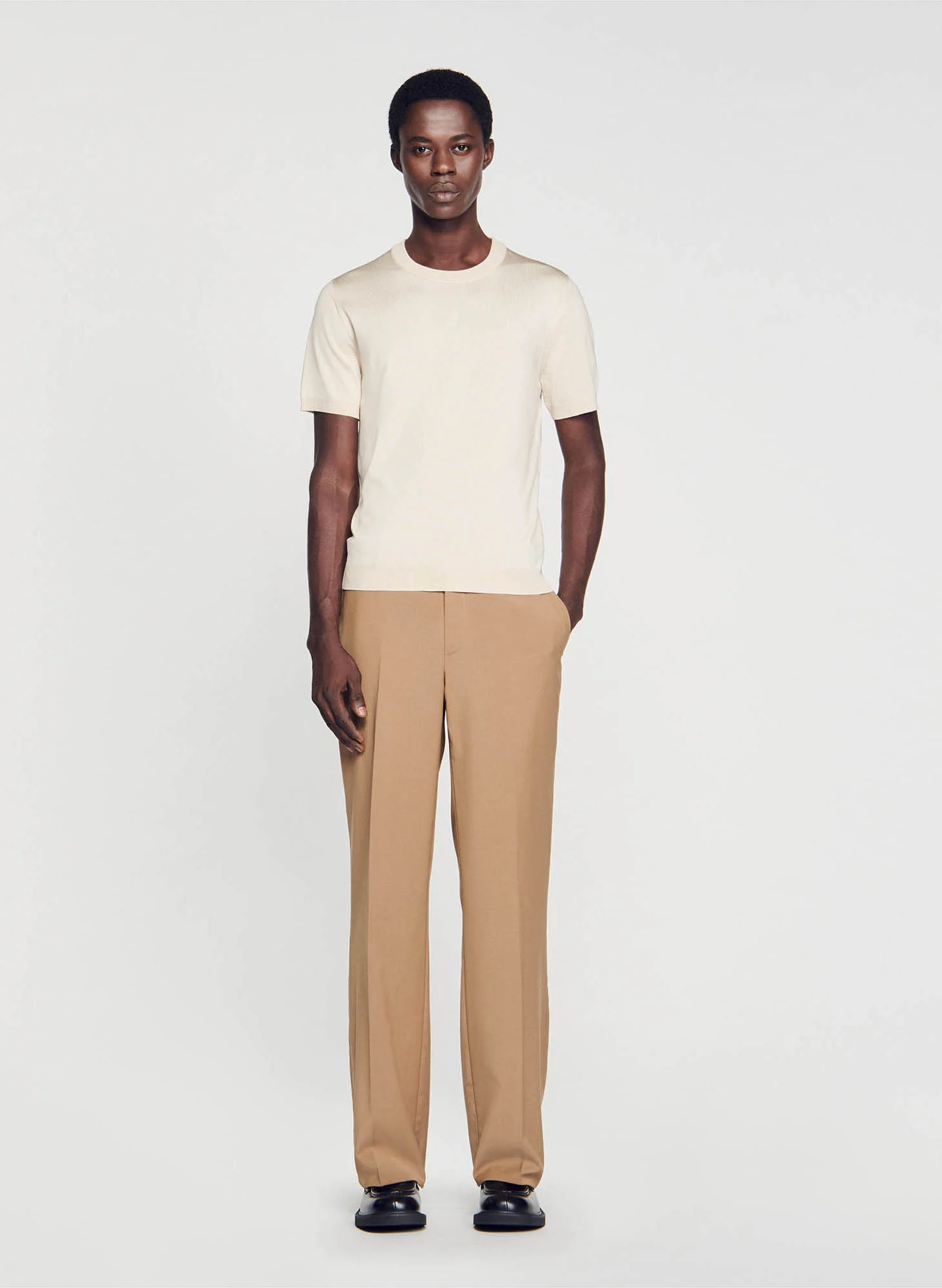 Tee-shirt col rond regular fit| Beige