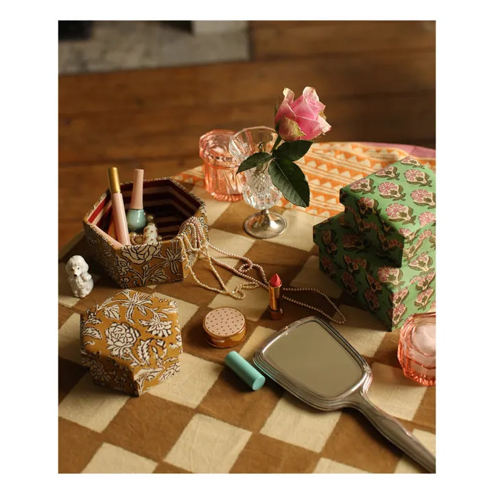 Doing Goods Boites hexagonales Botanical en bois et coton - Set de 2 | Jaune moutarde