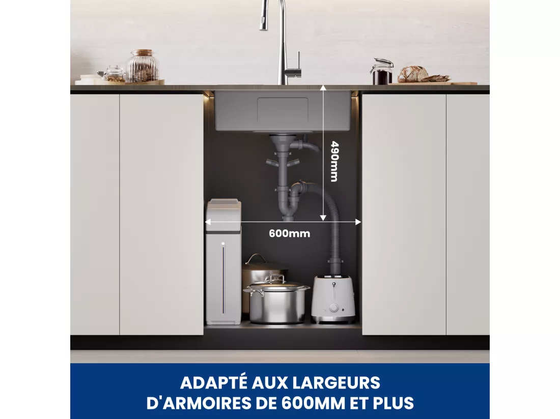 Cecipa max Évier Cuisine 1 Bac 60×45×18CM Évier Inox Brossé avec Panier de Drainage + Mitigeur avec Douchette Extractible - 2 Modes de Sortie D'eau