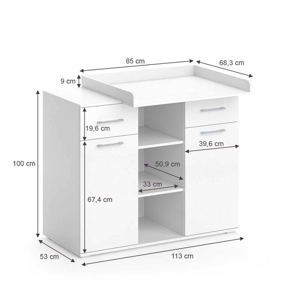 Vicco Wickelkommode Wickeltisch Wickelregal Leonie mit Wickelaufsatz Babyregal