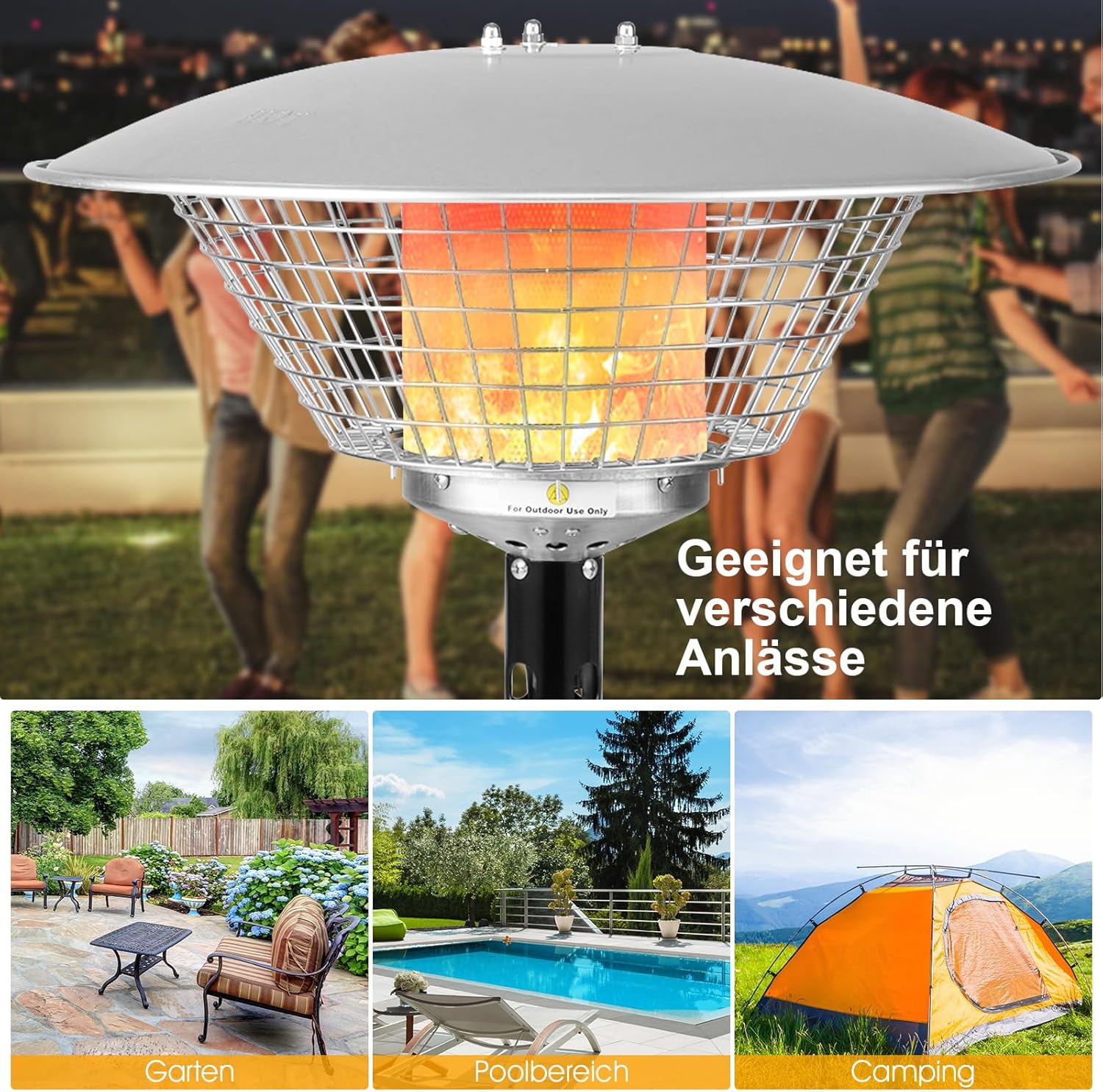 COSTWAY Terrassenheizer für Tischplatte, Gas-Heizstrahler, Tragbarer Tischheizer mit 4000 W Heizleistung, Umkipp- & Überhitzungsschutz, Heizpilz mit beschwertem Sockel für Garten, Terrasse (Schwarz)