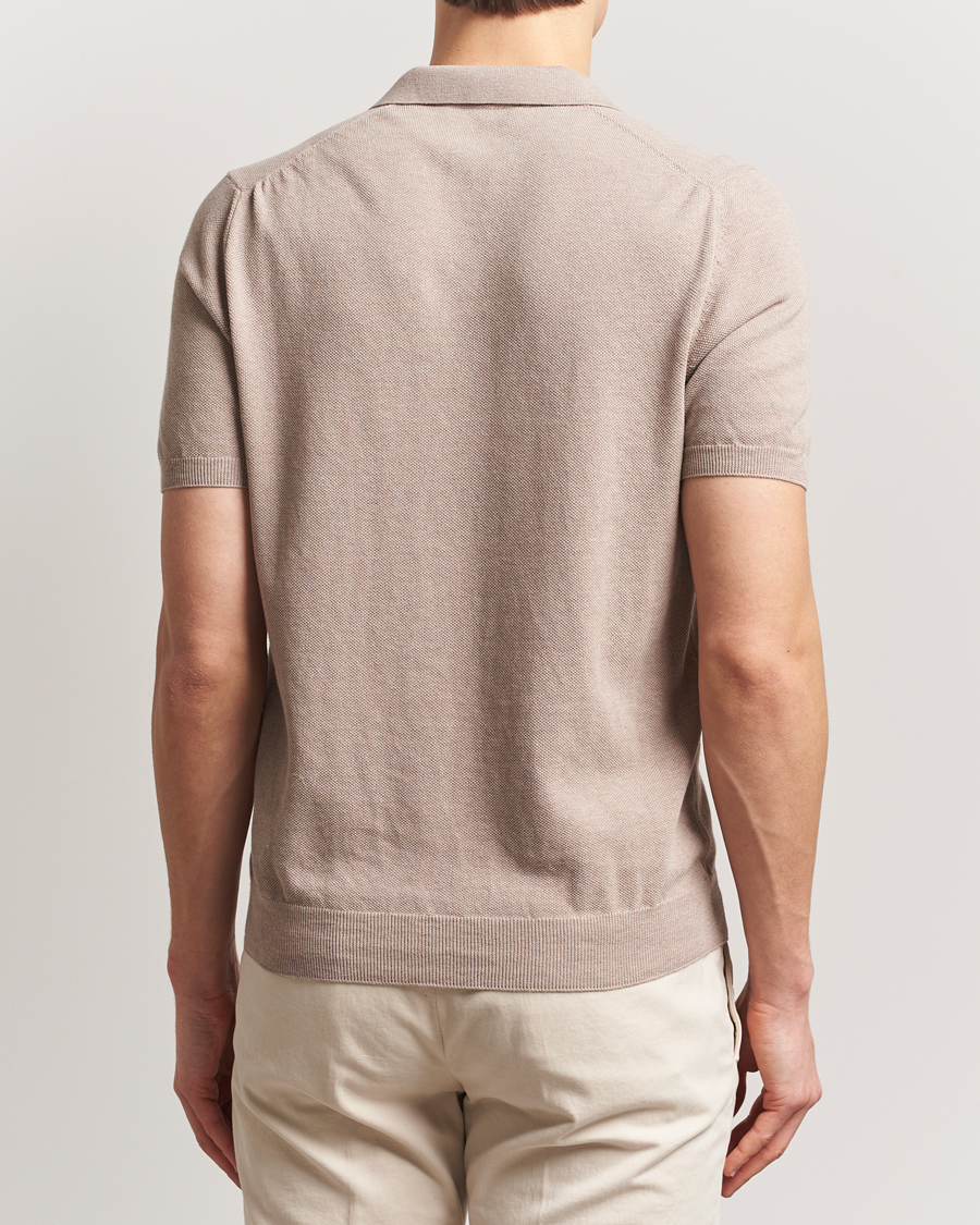 Gran Sasso Cotton Structured Knitted Open Collar Polo Beige