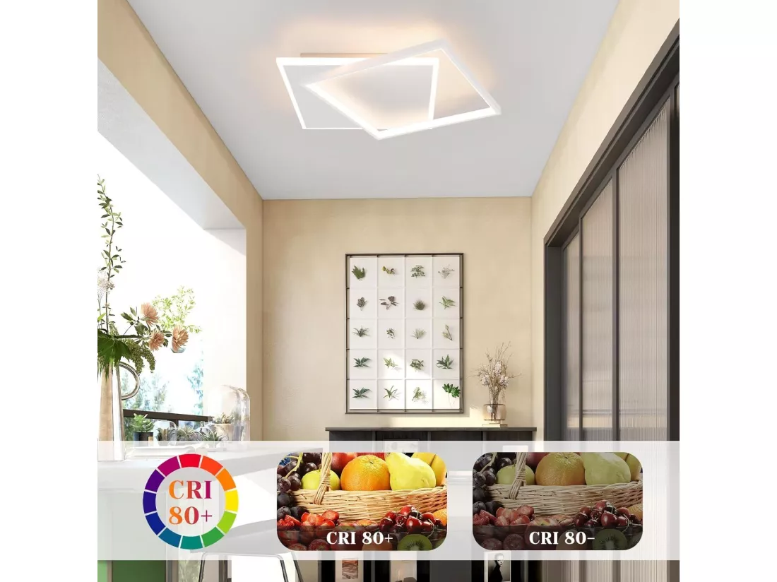 NETTLIFE Plafonnier LED réglable 44W, blanc, design carré, avec télécommande, 44x40cm