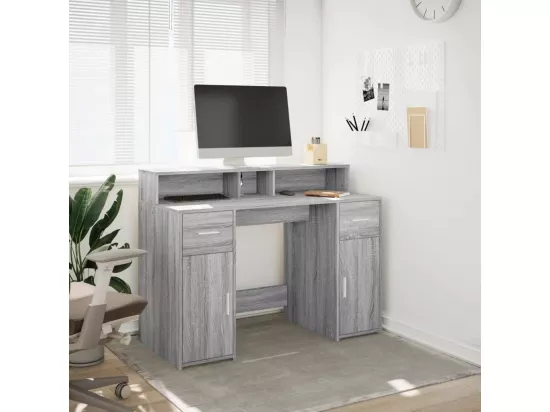 Bureau et lumières LED sonoma gris 120x55x91cm bois ingénierie