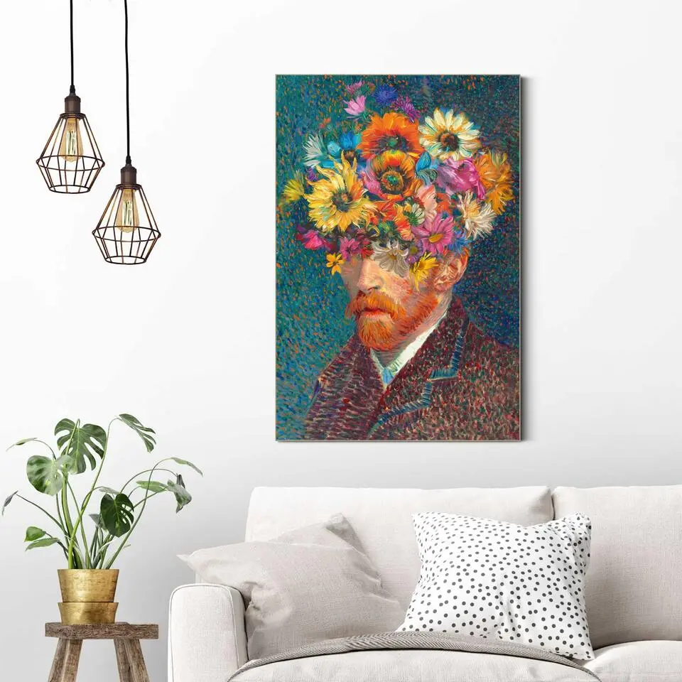Schilderij Bloemen Van Gogh - 60x90cm - Bont