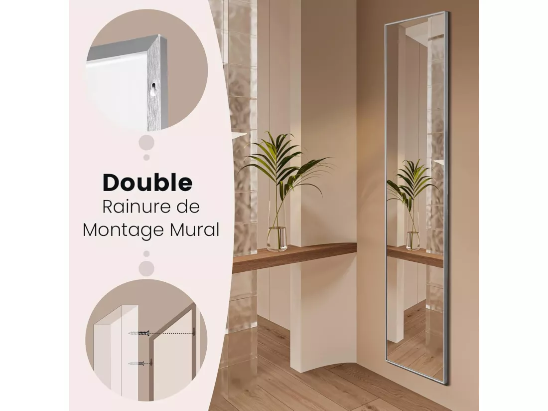 Miroir sur pied rectangulaire-miroir mural, 40 x 60 cm,angle d'inclinaison réglable,argent