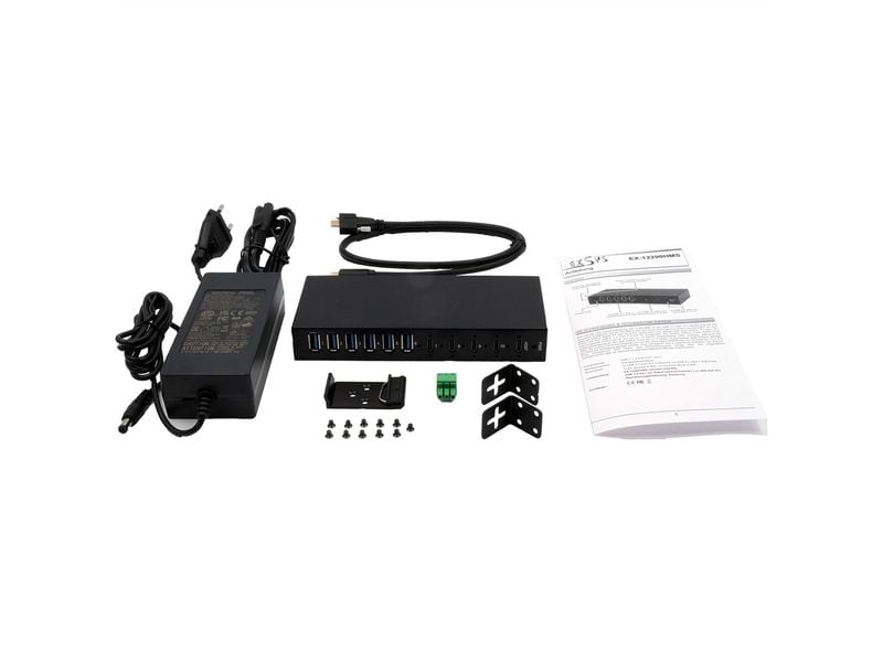 Exsys USB-Hub EX-12290HMS 10 Port USB 3.2 Gen Metall HUB mit 4x USB-C und 6x USB-A für Tisch, Wand und DIN-Rail Montage