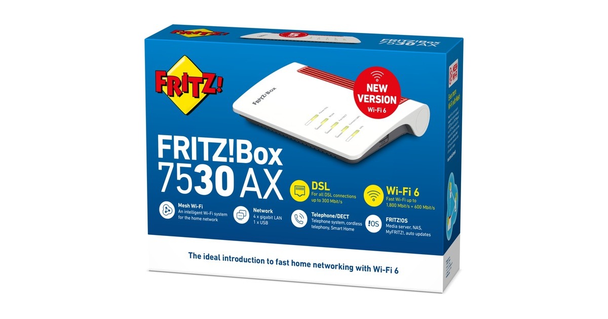 FRITZ!Box 7530 AX International router  (Wit/rood, Mesh Wi-Fi)