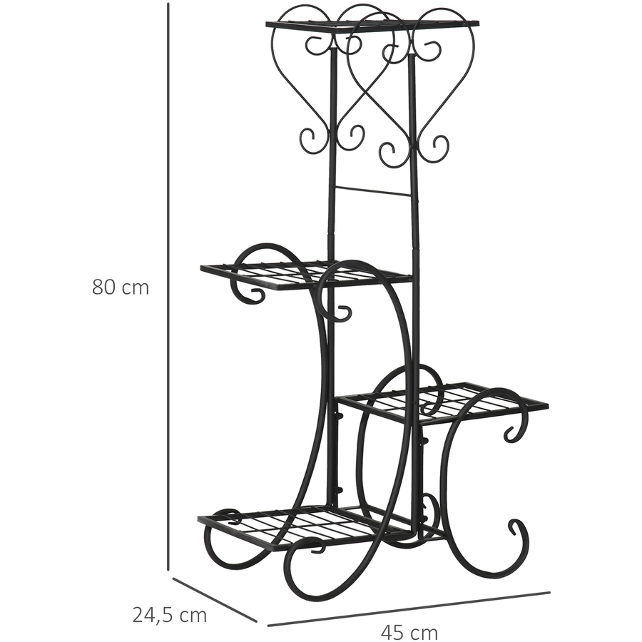 Outsunny Blumenregal mit 4 Ebenen und Ornamenten schwarz