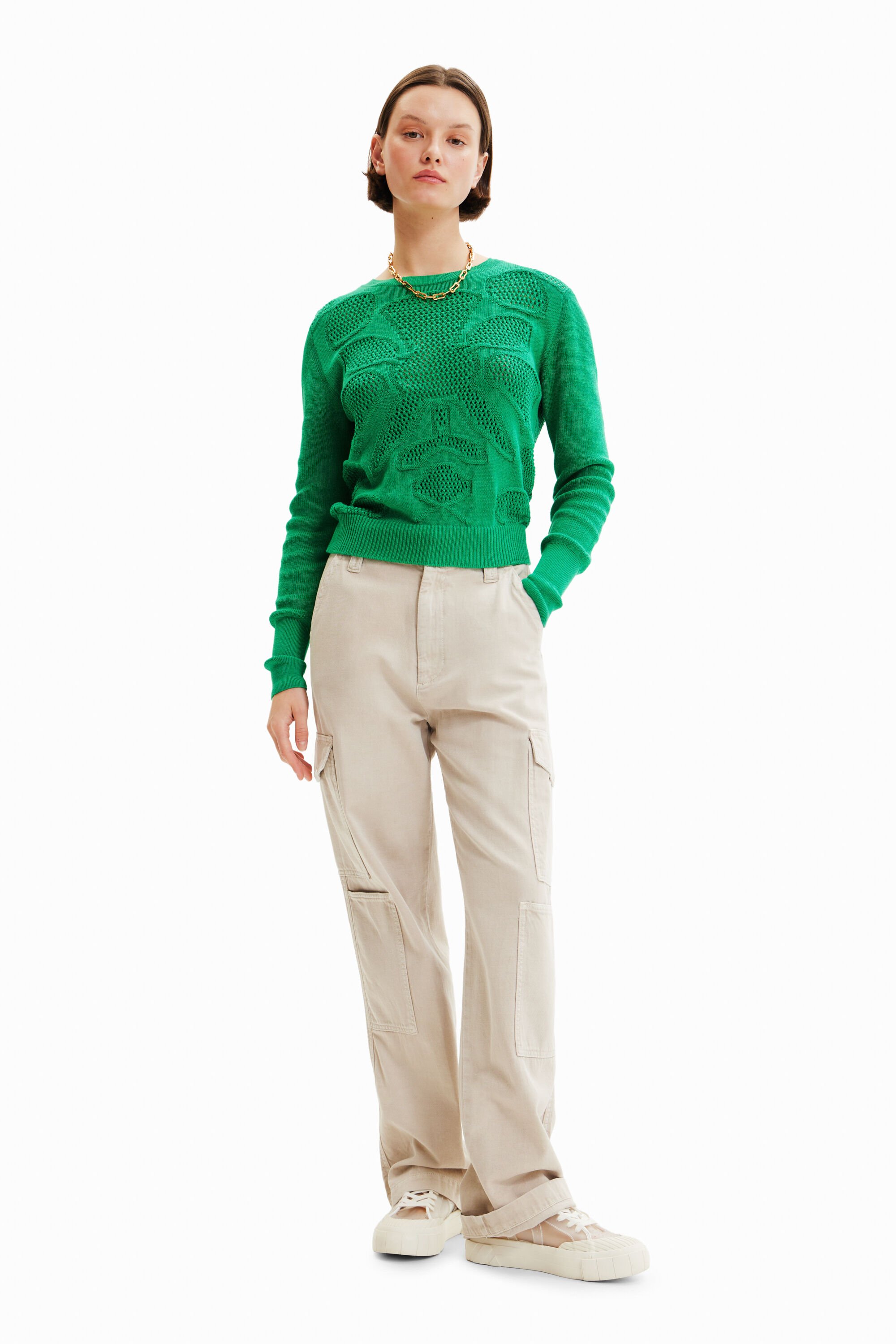 Pull motifs ajourés fleur