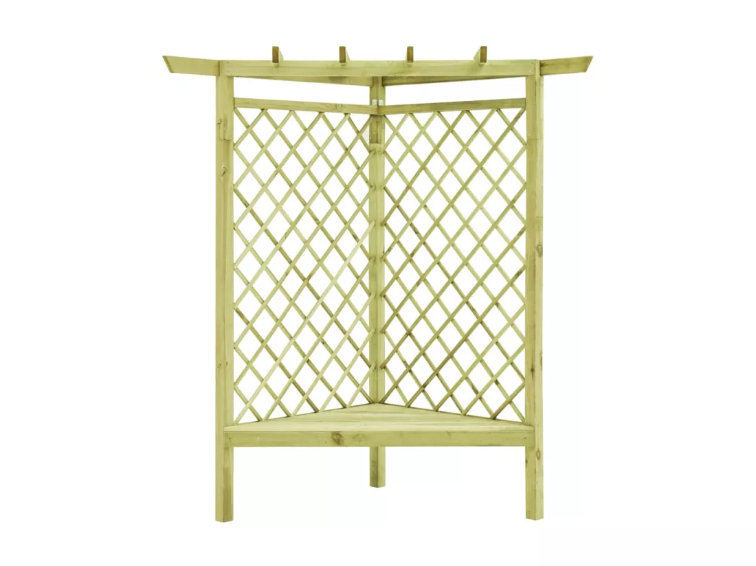 Pergola d'angle avec siège 130x130x197 cm Pin imprégné