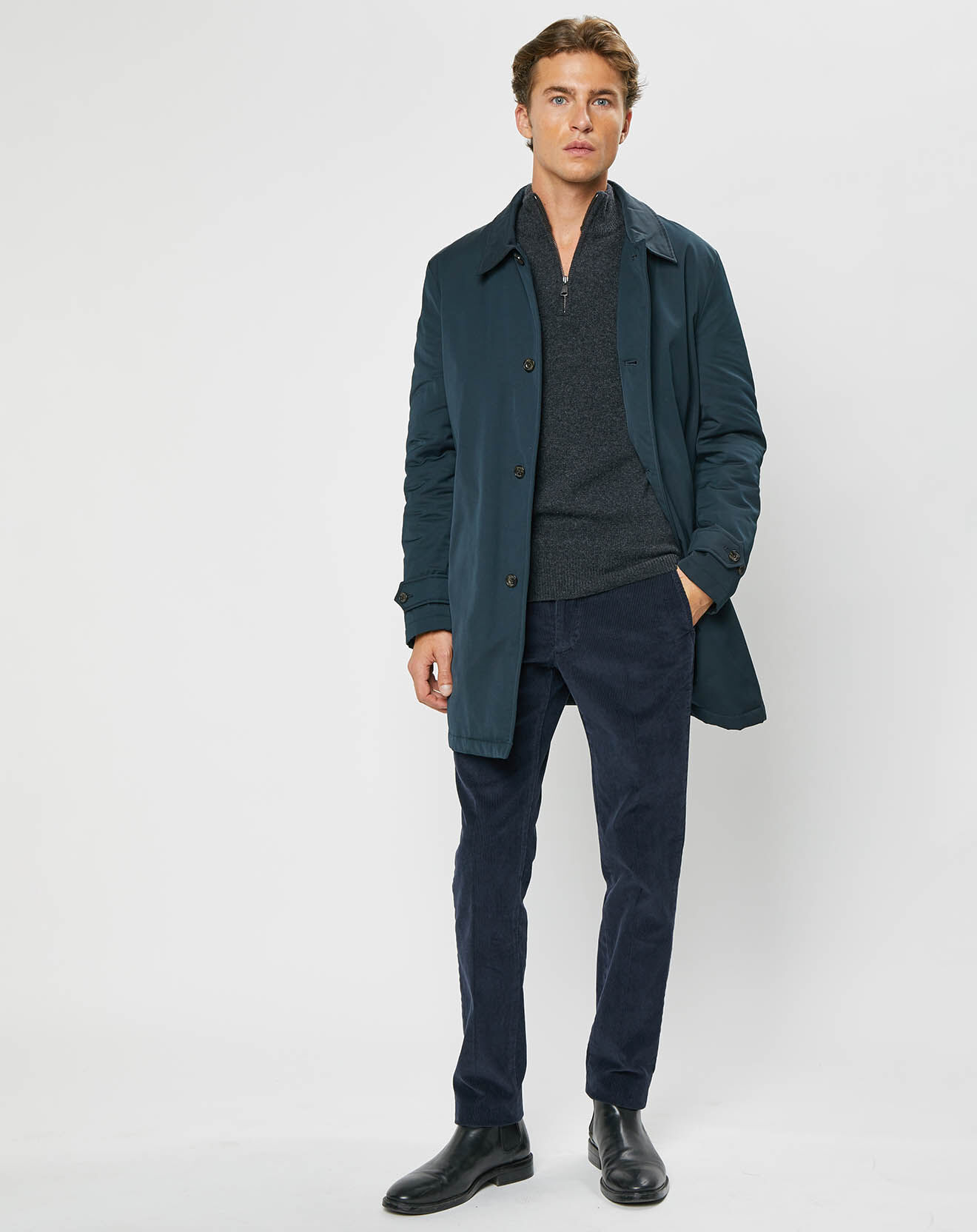 Hackett London Pantalon Chino Slim en Velours côtelé bleu marine