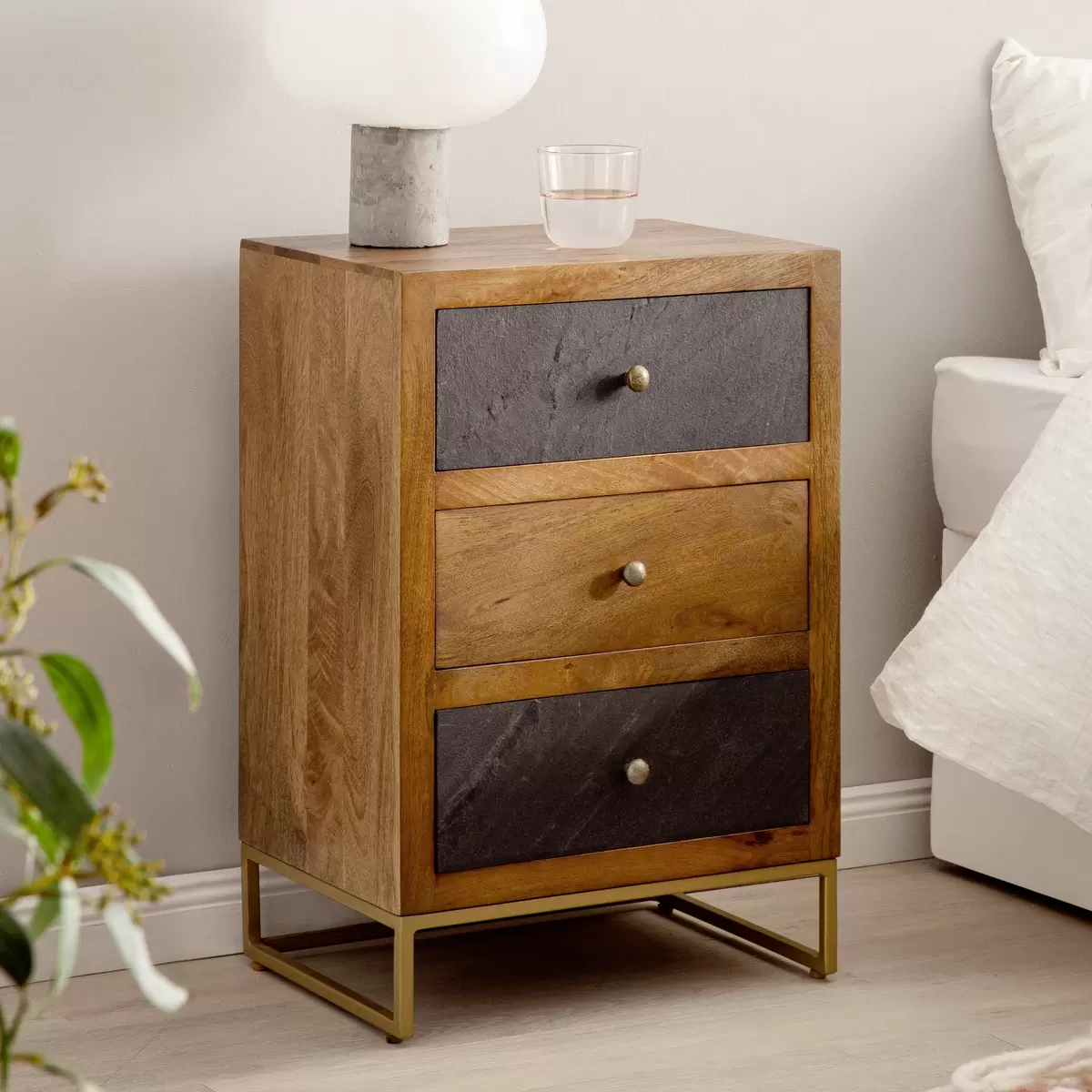 Nachttisch Tarbes anthrazit,braun,gold