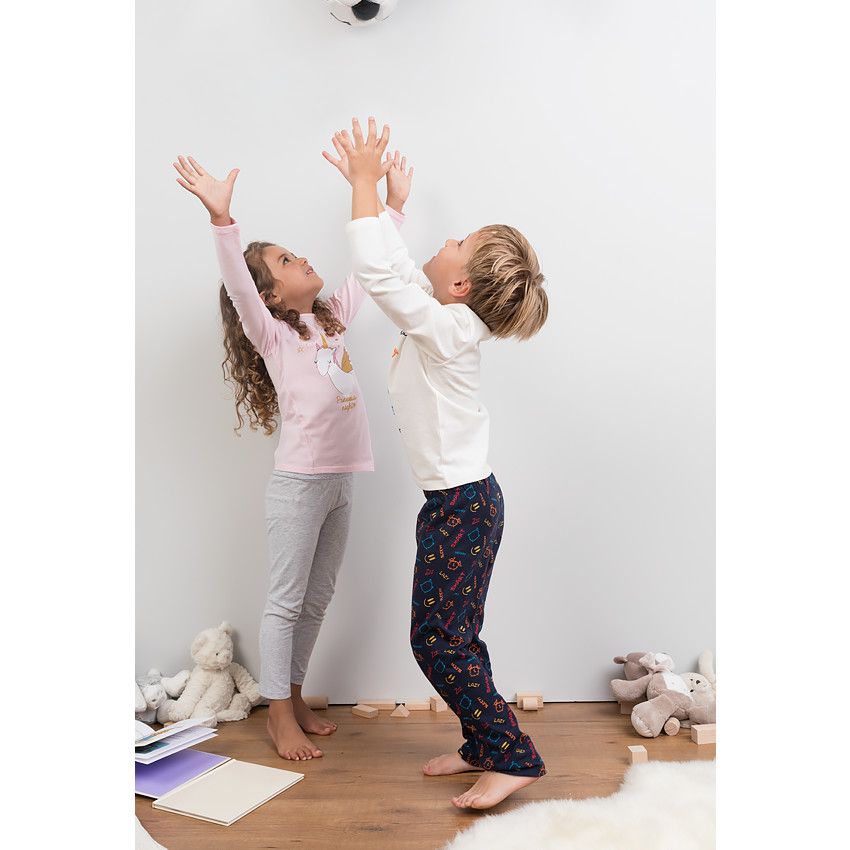 Pyjama en jersey avec licorne pailletée printée - Rose