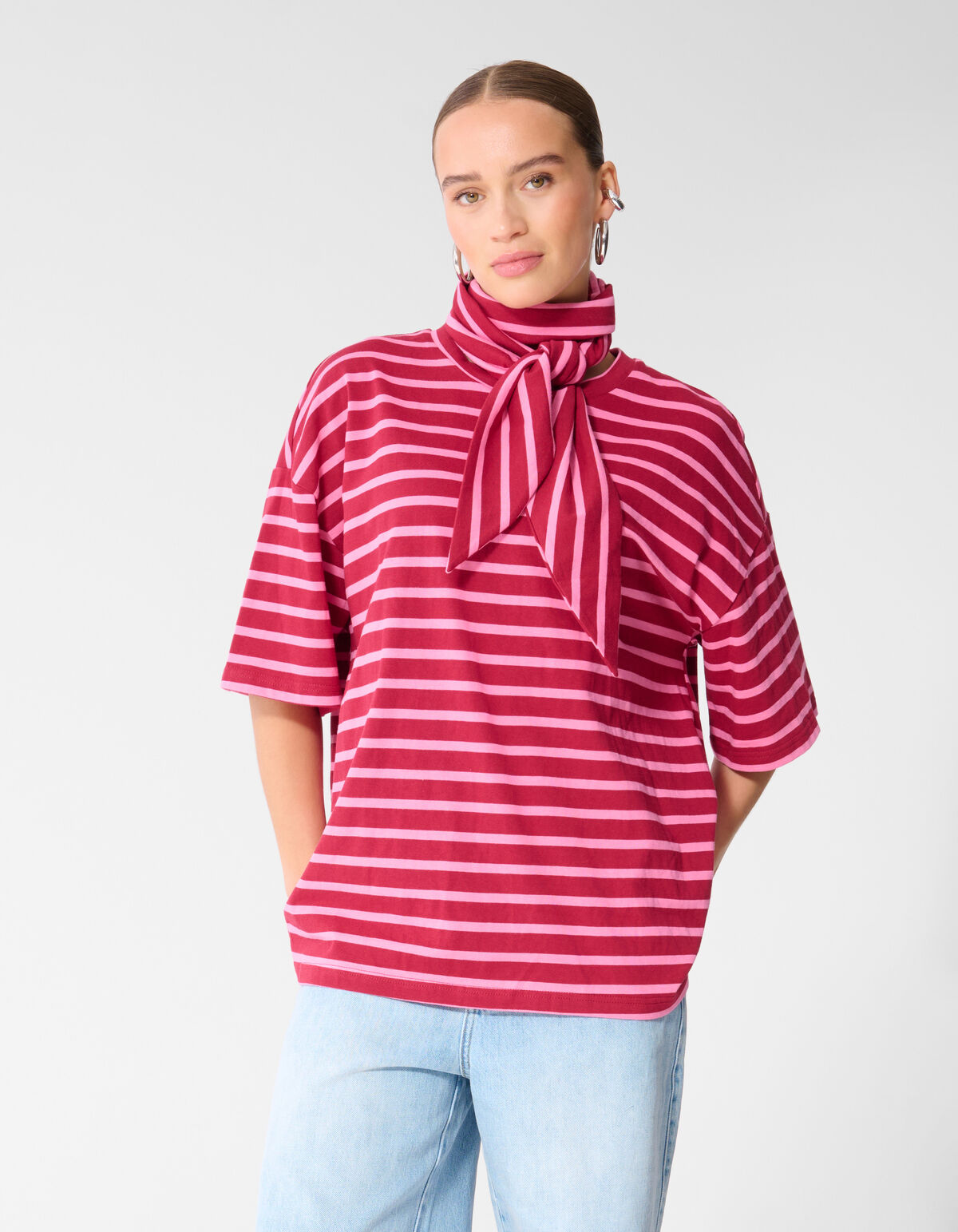 Scarf Striped T-shirt Roze/Rood