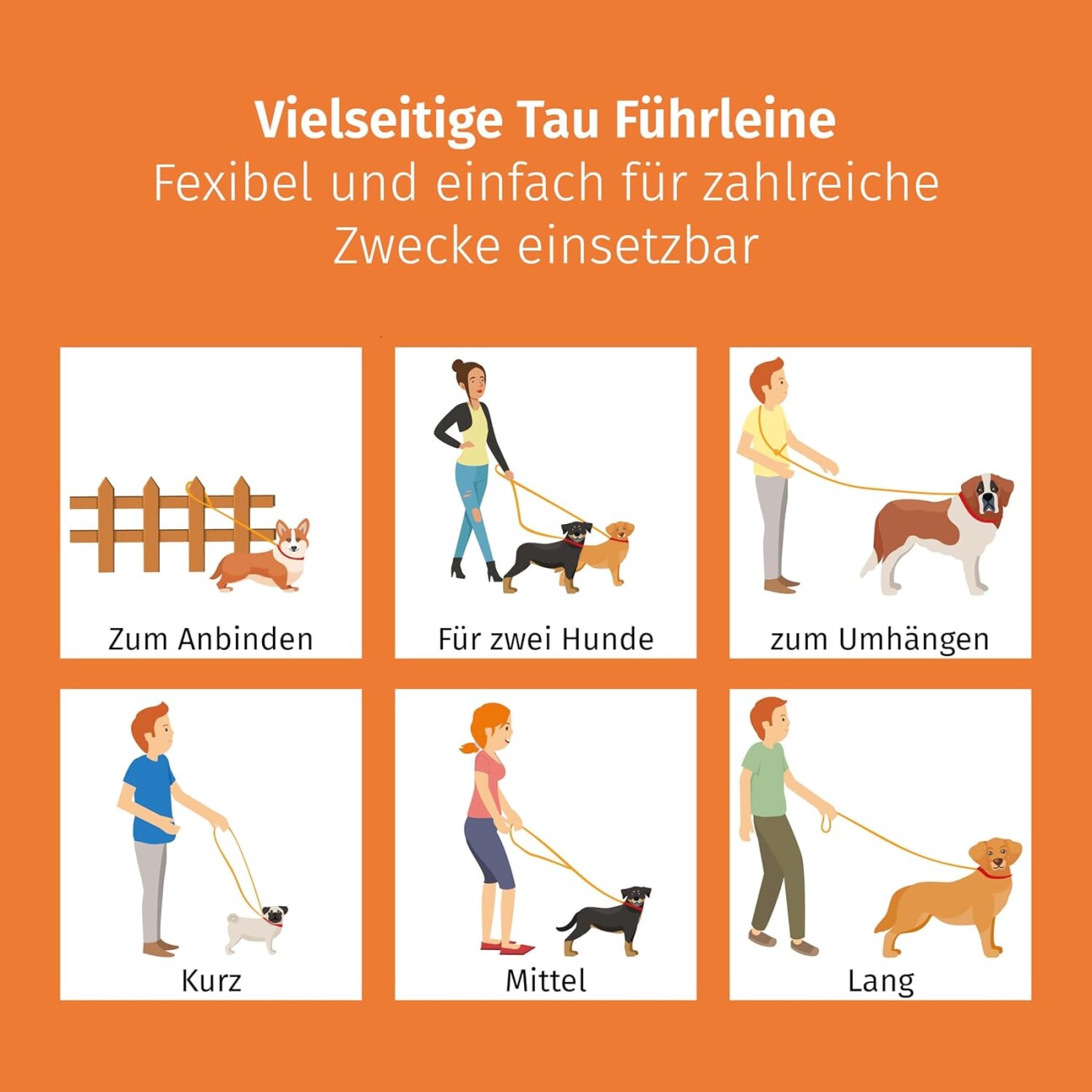 Floxik Premium Führleine Hund - Hundeleine 3m Verstellbar - Robuste Tauleine für kleine & mittelgroße Hunde orange M