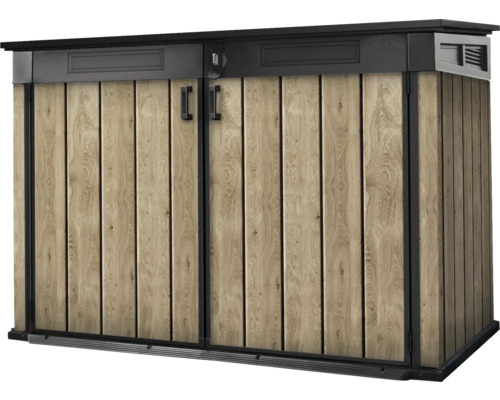 Keter Signature Ashwood Mega 2020 L 190,5 x 109,3 cm afval-/fietsengarage, houtlook antraciet/bruin