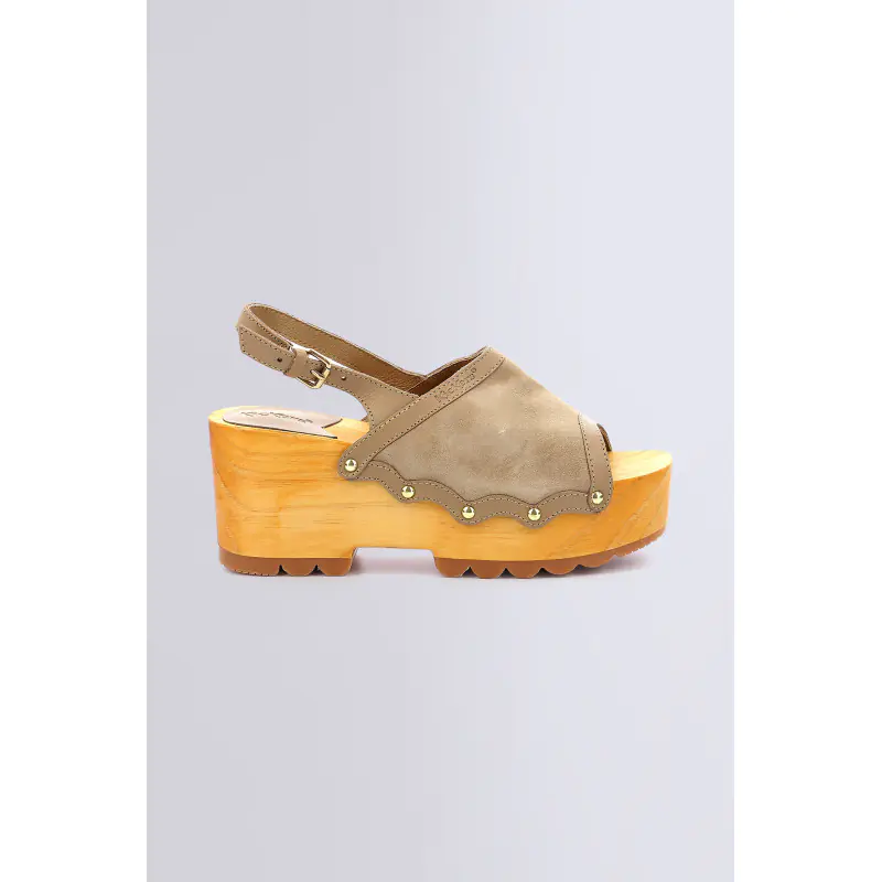 KICK WEDGE WOOD BEIGE CLAIR SANDALES Cuir Femme