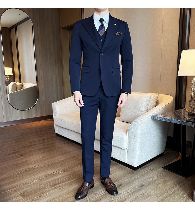 Blueforce - Set: effen blazer met knoopjes + V-hals vest + pantalon