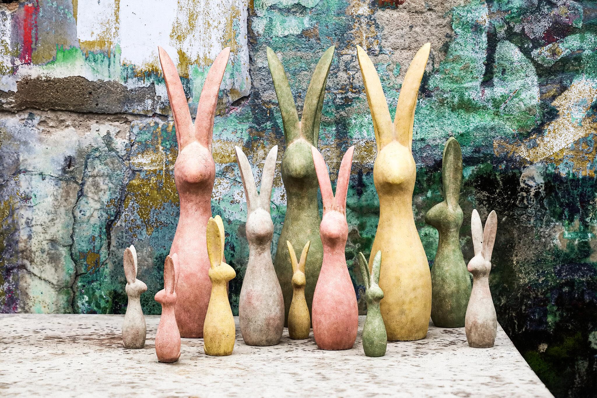 PTMD Remy Green Cement Rabbit Shaped Statue Ears Up XL