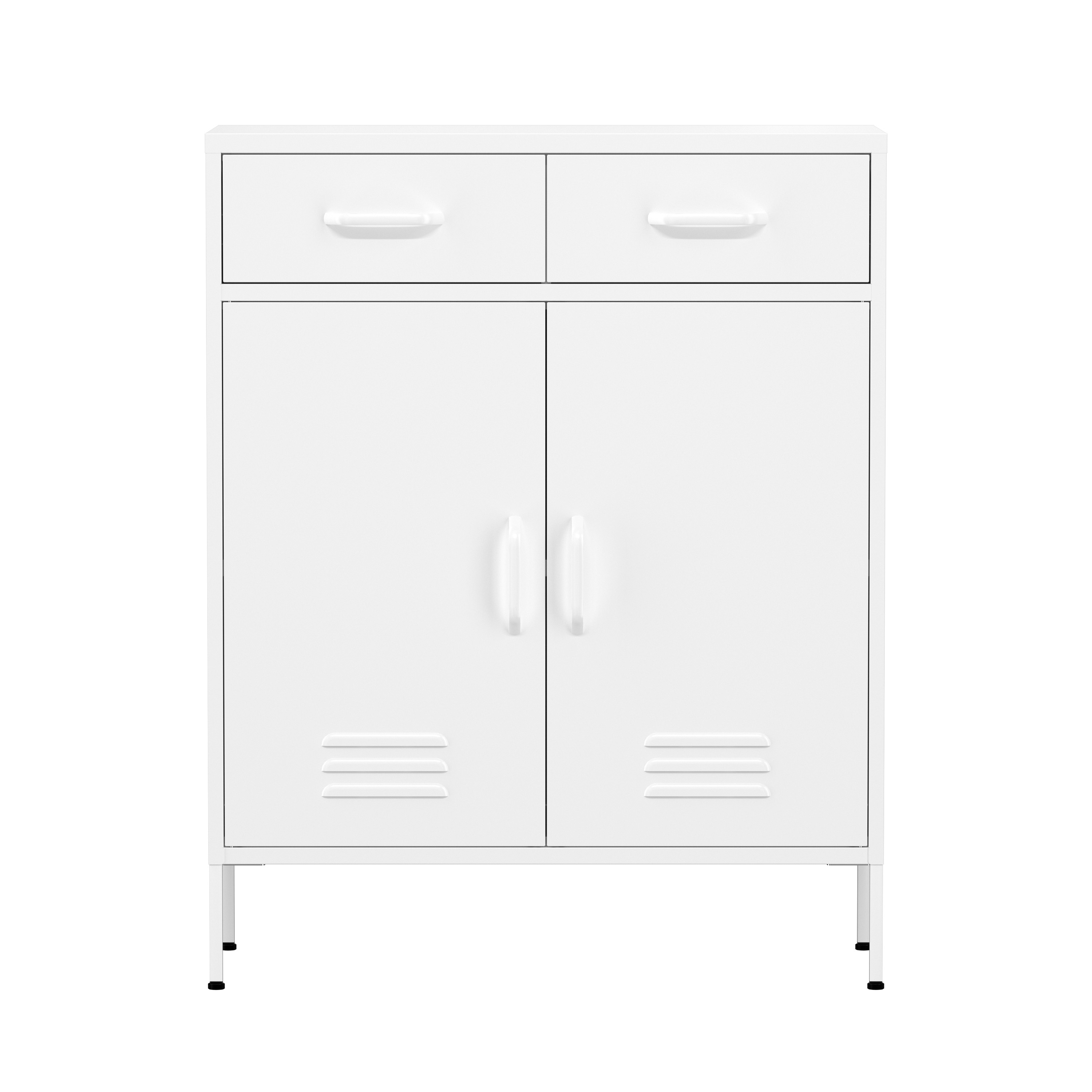 Kommode Metall KLAUS 2 Schubladen 2 Türen 80 x 101 cm weiss