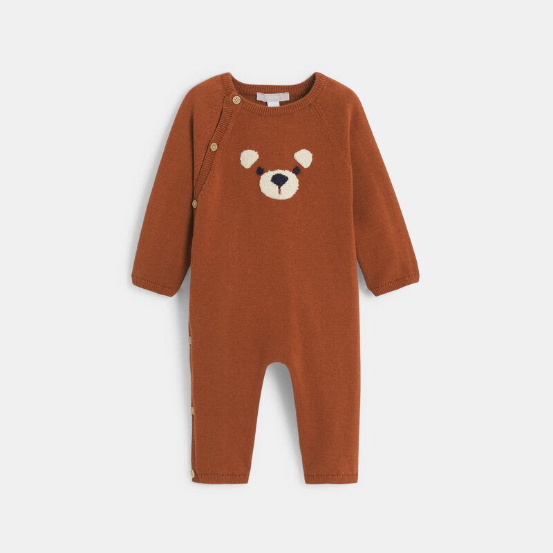 Combinaison longue ours maille tricot marron bébé garçon Marron