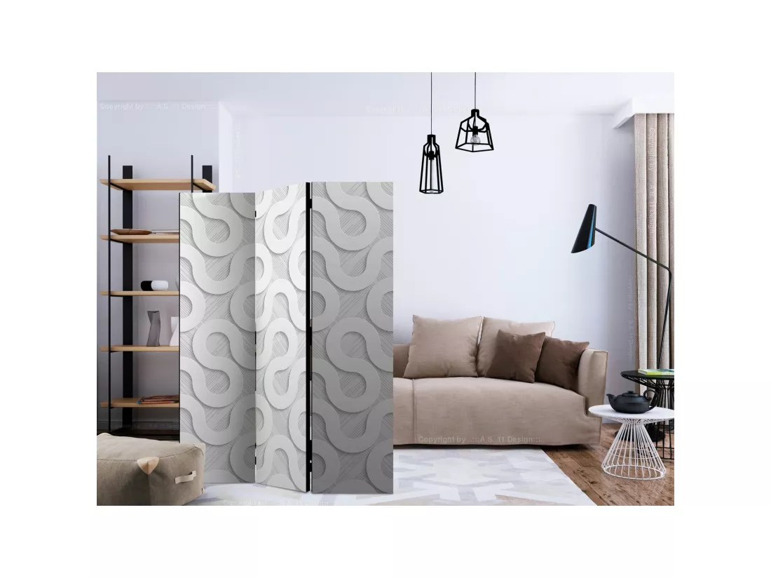 Paravent Design Moderne avec Spirales Grises 3 Panneaux