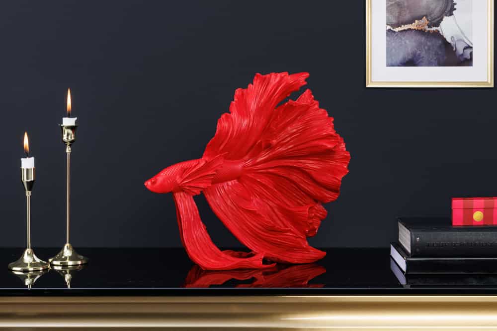 Design Deko Figur Kampffisch CROWNTAIL 35cm rot Betta Fisch Skulptur