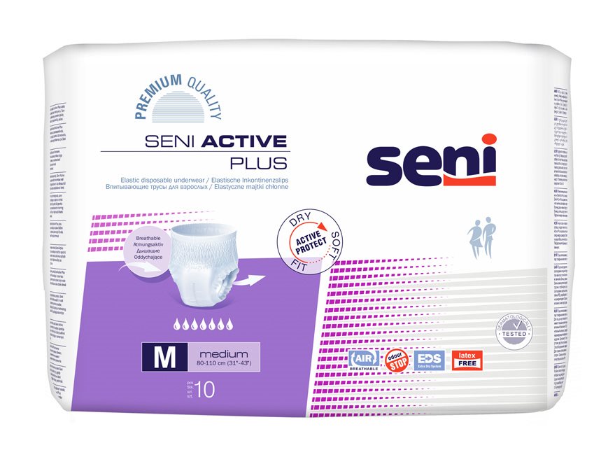 Seni Active Plus Pants Einweghosen<br>10 Stück, M, atmungsaktiv Hüftumfang 80-110cm 7 Tropfen