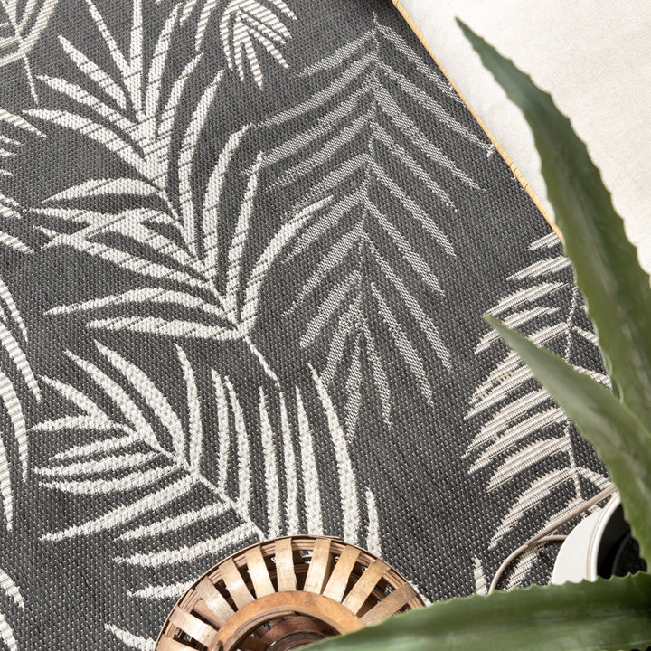 Buitenkleed - Malta Leaves Zwart | Budgettopper!