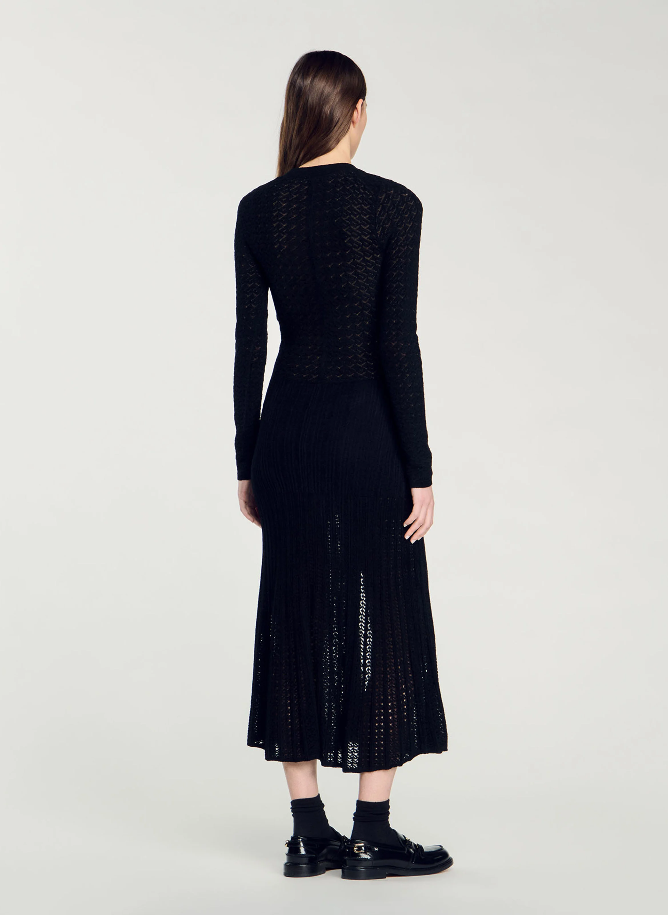 Robe longue en maille effet velours | Noir