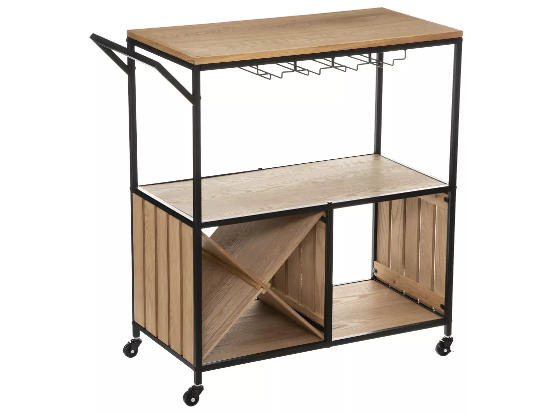 Meuble Desserte en Bois et Métal Noir H 87.5 cm