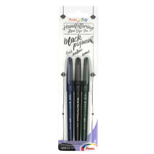 Pentel® Brush Sign Pen Black Pigment, 3er-Set