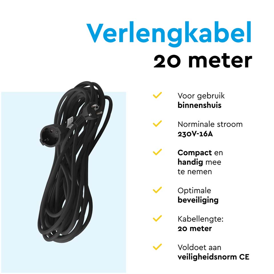 BRASQ 20 meter verlengsnoer met randaarde - Black