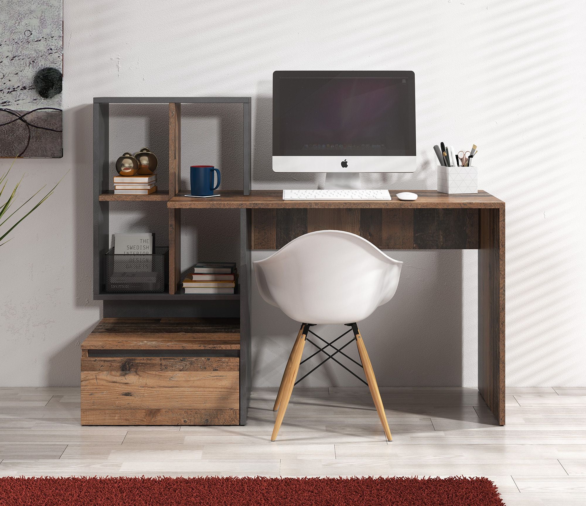 Pierre 2 - Bureau - Donker eiken/antraciet - 145x52 cm