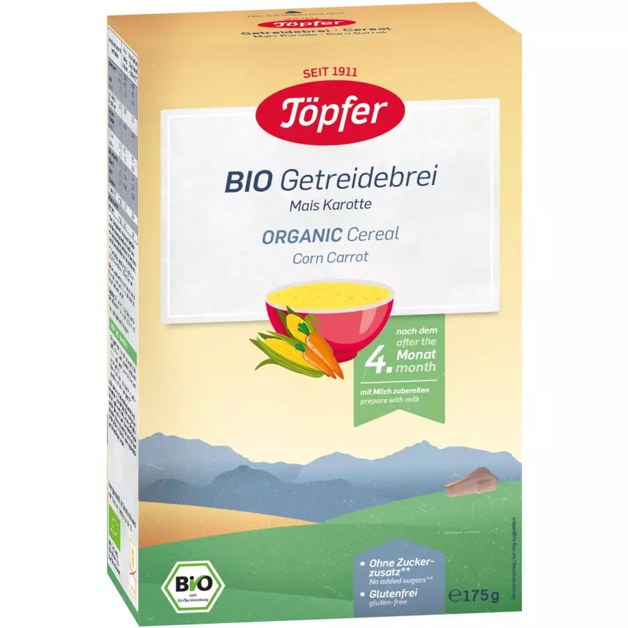 Töpfer Bio Getreidebrei Mais und Karotte 6 x 175 g nach dem 4. Monat