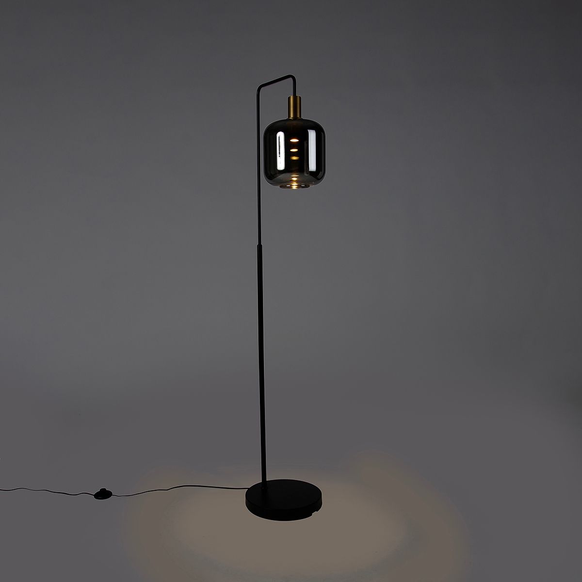 Vloerlamp zwart met goud en smoke glas incl. PUCC - Zuzanna