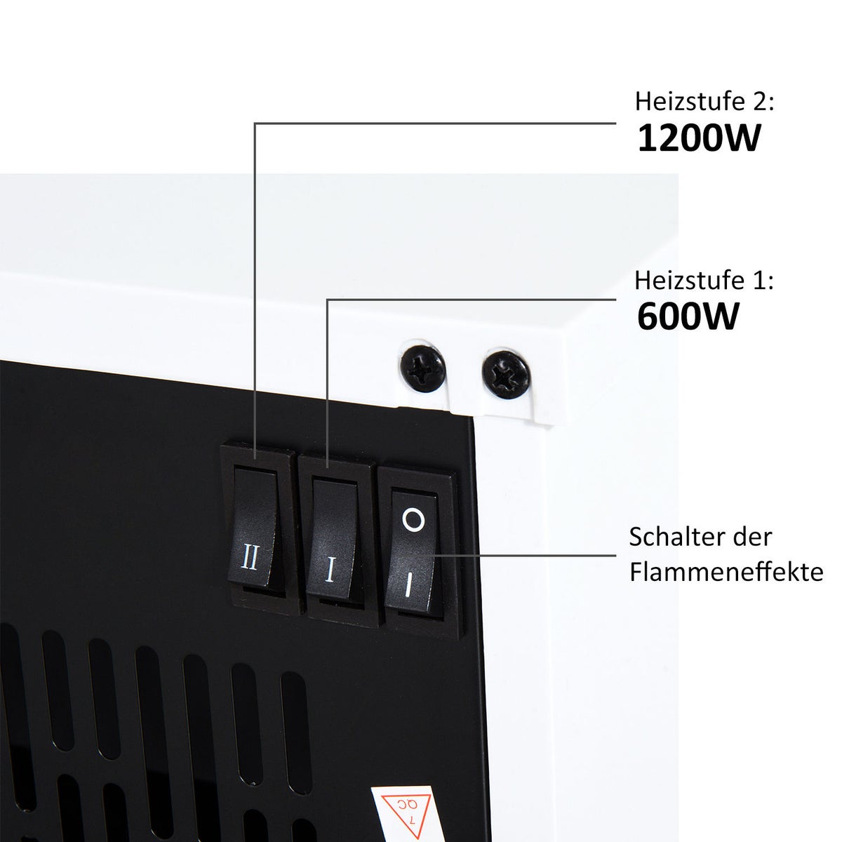 HOMCOM Elektrische Haard, 600/1200W, Vlameffect, Gehard Glas, L34 x B17 x H25cm, Kunststof, Wit