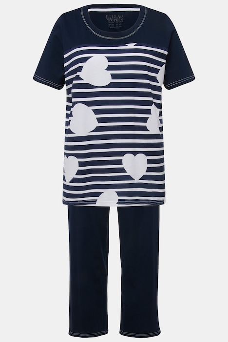 Pyjama, Herzen/Streifen, Rundhals, Halbarm