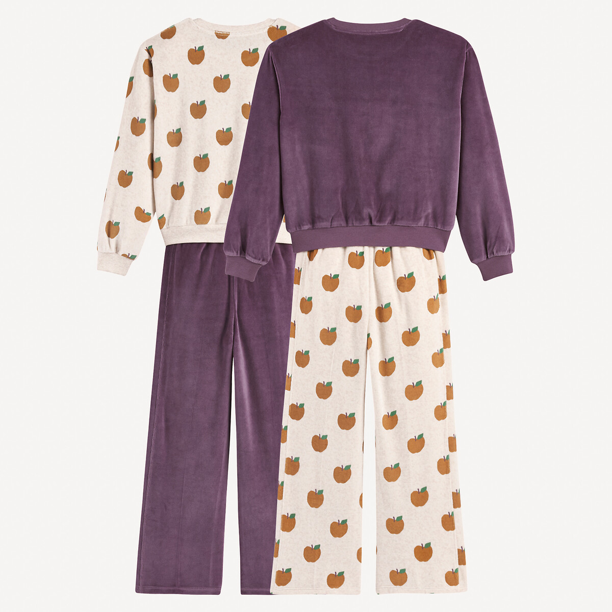 COLEÇÃO LA REDOUTE<br>Conjunto de 2 pijamas de veludo com estampa de maçã