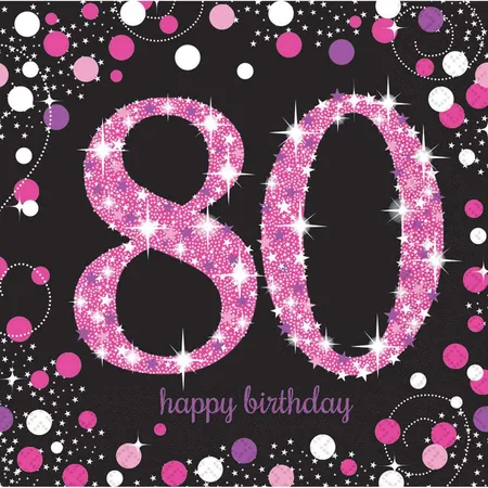 amscan Servietten Pink Celebration 80 Jahre 16 Stück