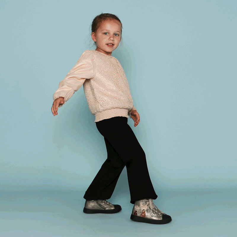Shoesme zilveren veterboot met katjes Microfiber leer | Sale