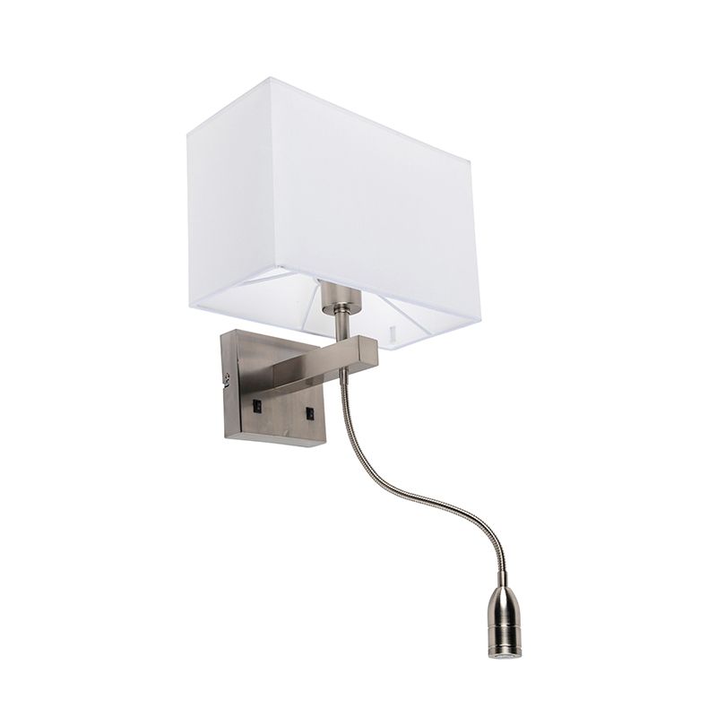 Moderne wandlamp staal met kap wit - Bergamo