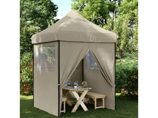 Tente de réception pliable escamotable 4 parois latérales taupe