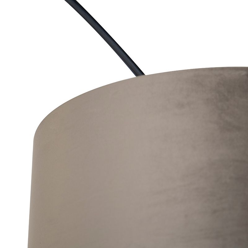 Booglamp zwart velours kap taupe met goud 50 cm - XXL