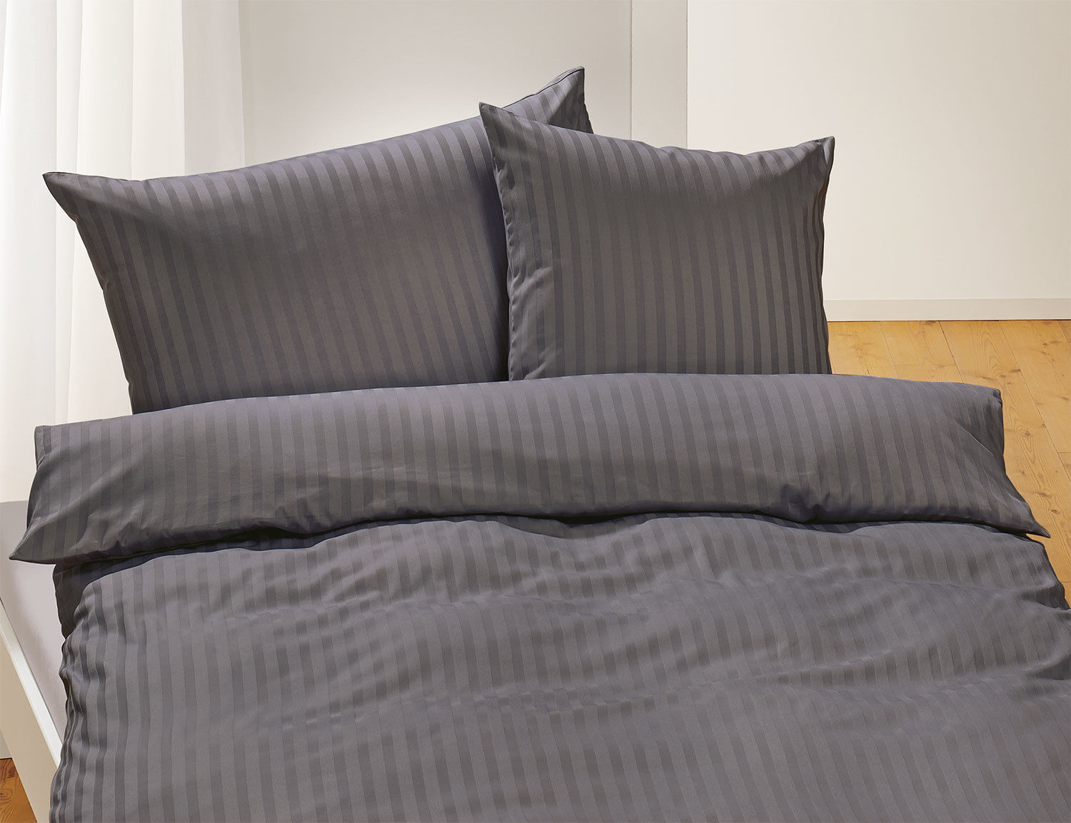 Bio-Satin-Bettwäsche uni gestreift