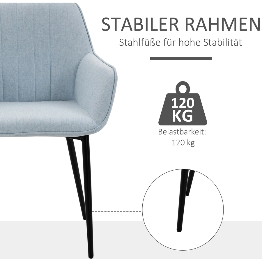 HOMCOM Stuhl 2-teilige Esszimmerstühle, mit atmungsaktivem Leinenbezug blau