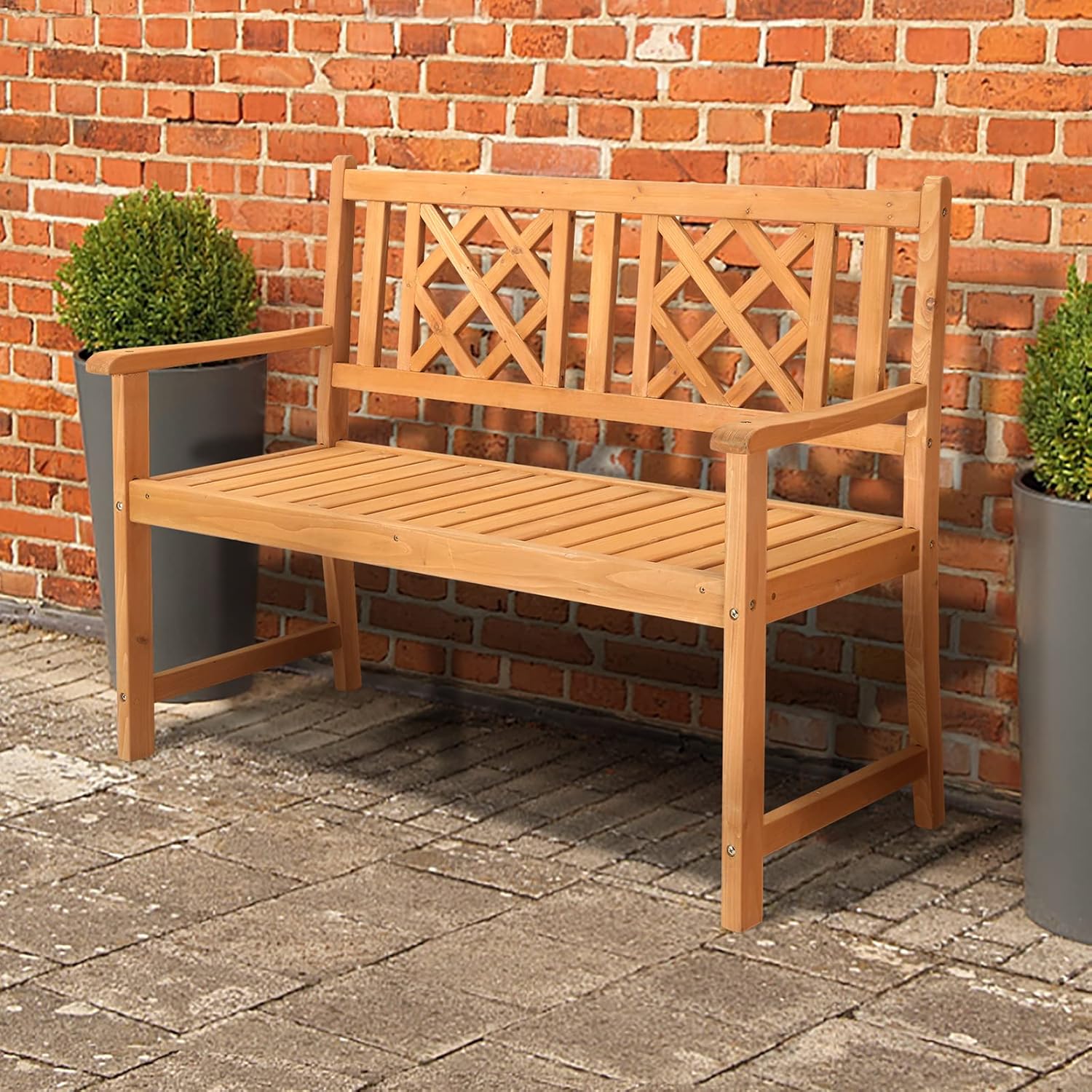 LEADZM Gartenbank,Holzbank,Holz Wetterfest,2-Sitzer,118 cm,Ergonomisch gestaltete Rückenlehne und Armlehnen,Bequem Balkonbank,275 kg Belastbar,für Balkon,Terrasse,Garten,Outdoor