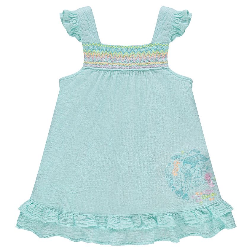 Top en coton effet crépon avec volants et dos fantaisie - Vert